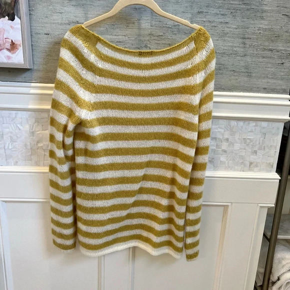 J. Crew yellow white stripe nylon mohair wool blend sweater medium soft boatneck - Picture 7 of 9